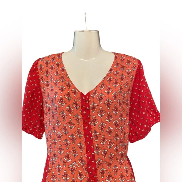 Go Fish Pink Red Floral Maxi Button Down Dress - Picture 4 of 12